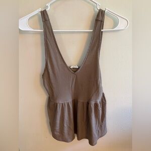 Cotton On Tan Ribbed Peplum Top